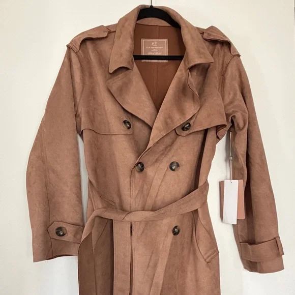 NWT Women’s Faux Suede Trench Coat – Camel Brown – М - Picture 2 of 6